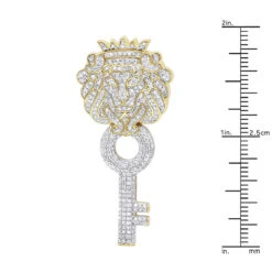Unique 10K Yellow Gold Diamond King Lion Head Pendant With Key For Men 1 Carat -Jewelry Sales Store unique 10k gold diamond king lion head pendant with key for men 1 carat rulerye