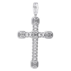 Unique 14K White Gold Large Cuban Link Cross Diamond Pendant For Men 2.5ct 3 Inch -Jewelry Sales Store unique 14k gold large cuban link cross diamond pendant for men 25ct 3 inch 803174 backwh