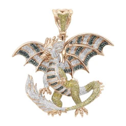 Unique 14K White Gold White Yellow Blue Diamond Dragon Pendant For Men 4.25ct -Jewelry Sales Store unique 14k gold white yellow blue diamond dragon pendant for men 425ct ro