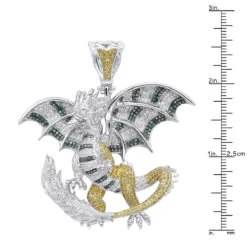 Unique 14K White Gold White Yellow Blue Diamond Dragon Pendant For Men 4.25ct -Jewelry Sales Store unique 14k gold white yellow blue diamond dragon pendant for men 425ct rulerwh