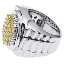 Unique 2 Carat Yellow Diamond Ring For Men 14K White Gold Custom Design -Jewelry Sales Store unique 2 carat yellow diamond ring for men 14k gold custom design 100684 back white