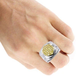 Unique 2 Carat Yellow Diamond Ring For Men 14K White Gold Custom Design -Jewelry Sales Store unique 2 carat yellow diamond ring for men 14k gold custom design 100684 body yellow
