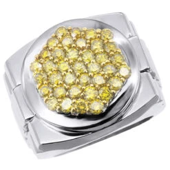 Unique 2 Carat Yellow Diamond Ring For Men 14K White Gold Custom Design