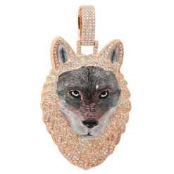 Diamond Wolf Pendant For Men 10K White Gold W Enamel 2ct Iced Out Design -Jewelry Sales Store unique custom jewelry iced out wolf pendant for men 14k gold enamel 2ct 100535 ro
