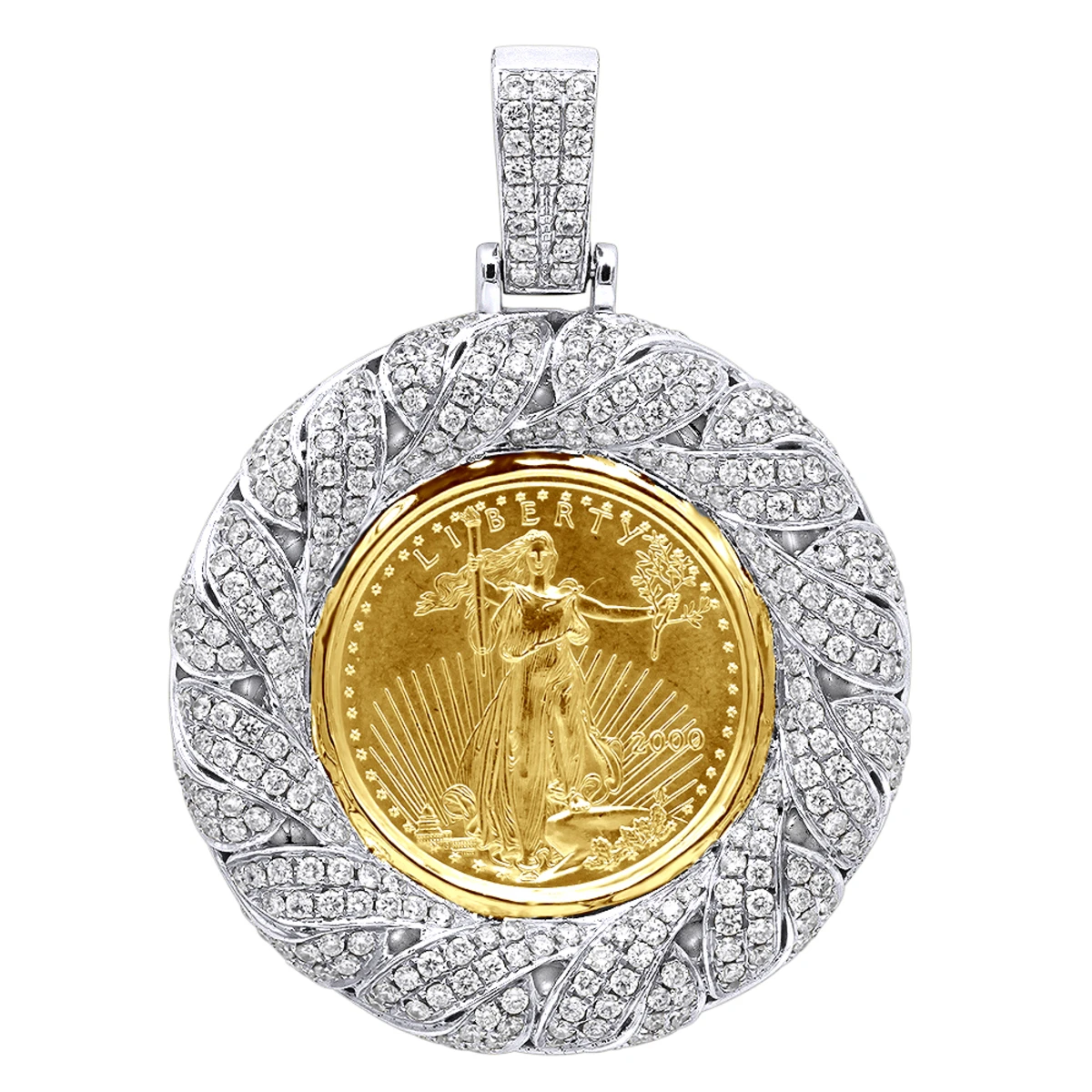 Unique 14K Rose Gold Liberty Coin Diamond Pendant For Men Medallion 3.1ct. 3 Unique 14K Rose Gold Liberty Coin Diamond Pendant For Men Medallion 3.1ct. - Image 3