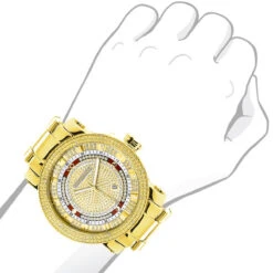 Unique Large Men's Diamond Watch 18k Yellow Gold Plated By Luxurman 0.12ct -Jewelry Sales Store unique large mens diamond watch 18k yellow gold plated by luxurman 012ct bod