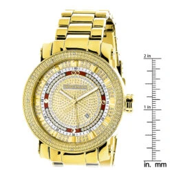 Unique Large Men's Diamond Watch 18k Yellow Gold Plated By Luxurman 0.12ct -Jewelry Sales Store unique large mens diamond watch 18k yellow gold plated by luxurman 012ct ruler
