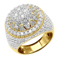 Unique Men's Diamond Ring 4 Carat Statement Or Large Pinky Ring 14K Yellow Gold