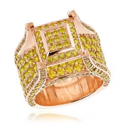 6ct Yellow Diamond Men's Ring Yellow, Rose & 14K Yellow Gold Ring By Luxurman -Jewelry Sales Store unique rings by luxurman 6ct yellow diamond mens ring 14k yellow rose white gold ro