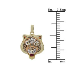 Unique 10K Yellow Gold Men's Custom Enamel & Diamond Tiger Pendant 1.75CT -Jewelry Sales Store unique solid 10k gold tiger pendant diamonds enamel 175ct mens custom jewelry 407123 ruler