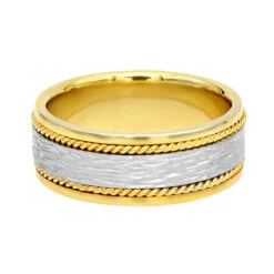 Unique Solid Two Tone Solid 14K Yellow Gold Men's Braided Wedding Band Comfort Fit Design -Jewelry Sales Store unique solid two tone 14k gold mens braided wedding band comfort fit design 002000 backye