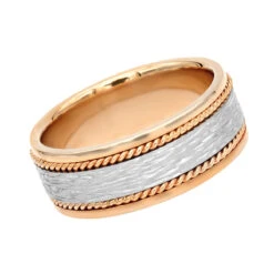 Unique Solid Two Tone Solid 14K Yellow Gold Men's Braided Wedding Band Comfort Fit Design -Jewelry Sales Store unique solid two tone 14k gold mens braided wedding band comfort fit design 002000 ro