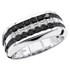 Unique White & Black Diamond Ring For Men & Women 14K White Gold Wedding Band