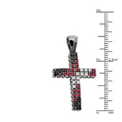 Unique White Black Diamonds And Ruby Cross Pendant 1.5ct 10K Black Plated Gold -Jewelry Sales Store unique white black diamonds and ruby cross pendant 15ct 10k gold ruler