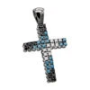 Unique White Blue Black Diamond Cross Pendant 1.5ct 10K Black Plated Gold