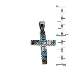 Unique White Blue Black Diamond Cross Pendant 1.5ct 10K Black Plated Gold -Jewelry Sales Store unique white blue black diamond cross pendant 15ct in 10k black gold ruler