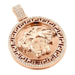 Versace Style Medusa Head Diamond Pendant Medallion 0.52ct 10K White Gold -Jewelry Sales Store versace style medusa head diamond pendant medallion 052ct 10k gold ro