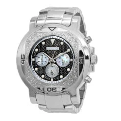 JoJino Chronograph Large Men's Diamond Watch 0.25ct Iced Out Black Dial