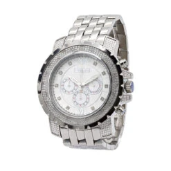 JoJino Chronograph Large Men's Diamond Watch 0.25ct Roman Numerals White Dial
