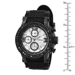JoJino Large Men's Black Diamond Watch 2ct Silver Dial Chronograph Calendar Rubber Band -Jewelry Sales Store watches jojino large mens black diamond watch 2ct silver dial chronograph calendar rubber band 968775 ruler
