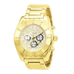 JoJino Large Men's Diamond Watch 0.25ct Iced Out Yellow Dial Chronograph