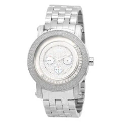 JoJino Men's Diamond Watch Iced Out White Dial W Subdials & Floating Stones
