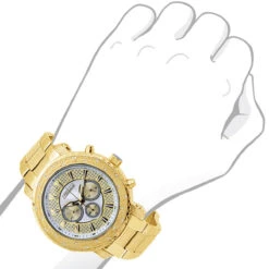 Large Men's Diamond Watch Yellow Gold Pltd JoJino Chronograph White MOP Dial -Jewelry Sales Store watches large mens diamond watch yellow gold pltd jojino chronograph white mop dial 968748 bod