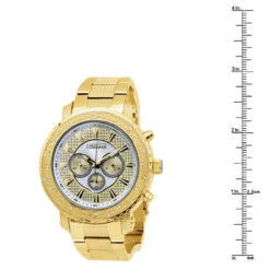 Large Men's Diamond Watch Yellow Gold Pltd JoJino Chronograph White MOP Dial -Jewelry Sales Store watches large mens diamond watch yellow gold pltd jojino chronograph white mop dial 968748 ruler