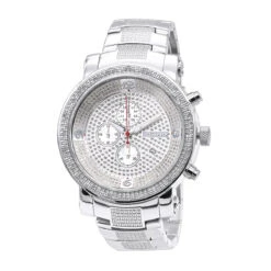 Oversized JoJino Diamond Watch For Men With Chronograph 0.12ct Iced Out Silver Dial