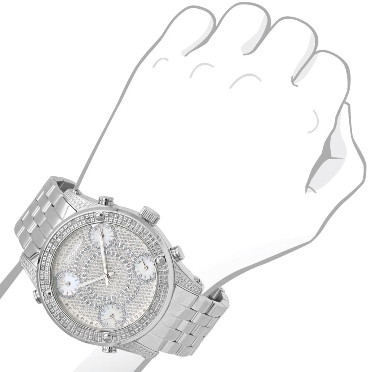 Oversized JoJino Men's Diamond Watch Five Time Zones White Iced Out Dial 0.25ct 3 Oversized JoJino Men's Diamond Watch Five Time Zones White Iced Out Dial 0.25ct - Image 3