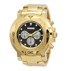 Yellow JoJino Chronograph Large Men's Diamond Watch Iced Out Black Dial 0.25ct