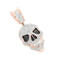 White And Black Diamond Iced Out Skull Pendant 10K Yellow Gold 0.83ct -Jewelry Sales Store white and black diamond iced out skull pendant in 10k gold 083ct ro