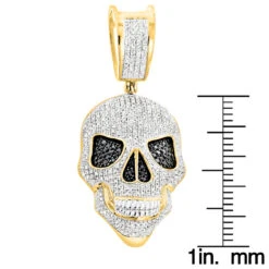 White And Black Diamond Iced Out Skull Pendant 10K Yellow Gold 0.83ct -Jewelry Sales Store white and black diamond iced out skull pendant in 10k gold 083ct ruler