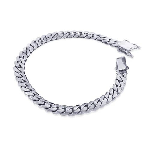 14K White Gold Miami Cuban Link Curb Chain Bracelet 9.5mm 7.5-9in 1 14K White Gold Miami Cuban Link Curb Chain Bracelet 9.5mm 7.5-9in