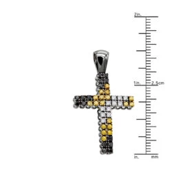 White Yellow Black Diamond Cross Pendant 1.45ct 10K Black Plated Gold -Jewelry Sales Store white yellow black diamond cross pendant 145ct 10k p 42700 ruler