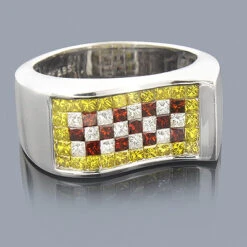 Unique White Yellow Red Diamond Ring For Men 2.5ct